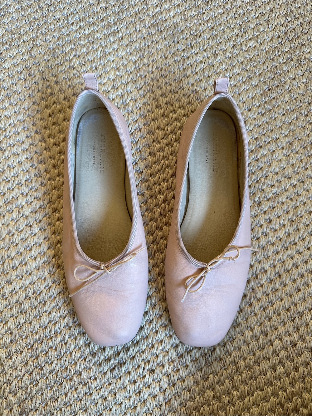 Everlane Blush Pink Leather Ballet Flats with Bow